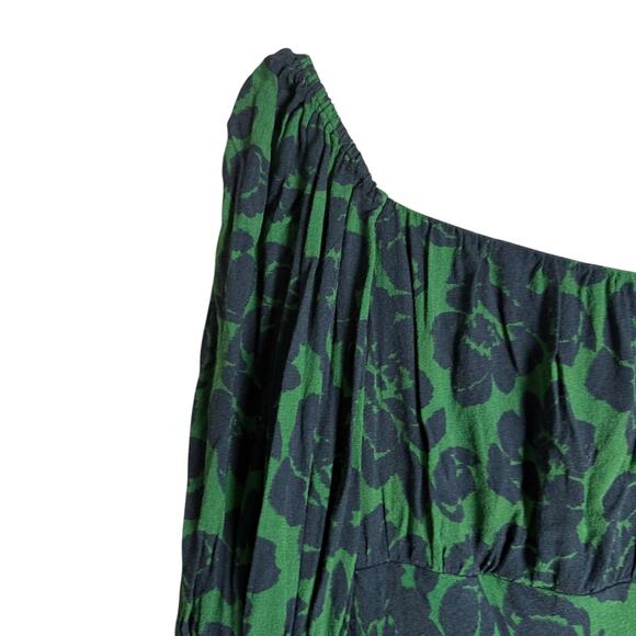 Peter Som Green Floral Print Crepe Long Sleeve Square Neck Midi Dress Size 6 - Picture 9 of 16